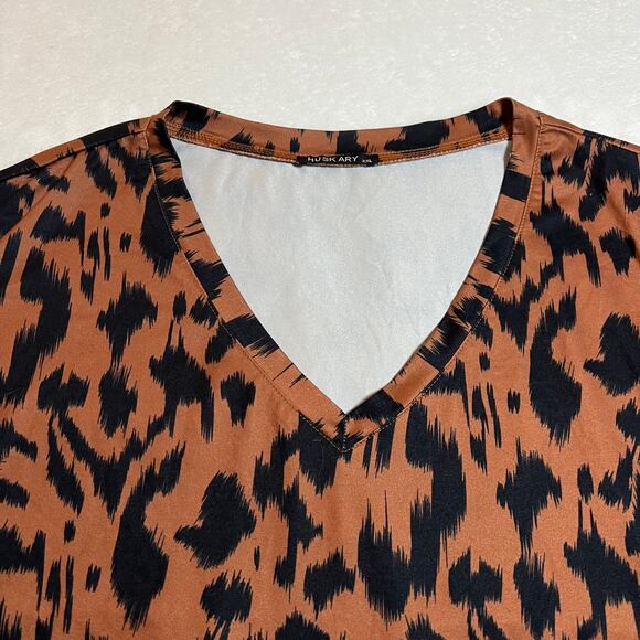 Huskary V-Neck Leopard Print Maxi T-Shirt Dress Size XXL Casual Lightweight - Picture 3 of 8